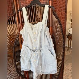 Blue and White stripe Overalls worn twice